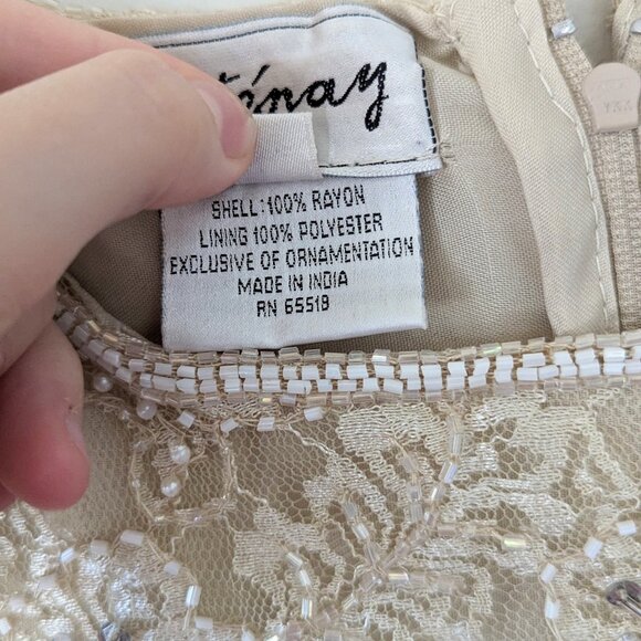 80s Beige Beaded Prom Dress Peplum Dress Floral Lace Formal Gown Vintage Dress - Picture 12 of 14